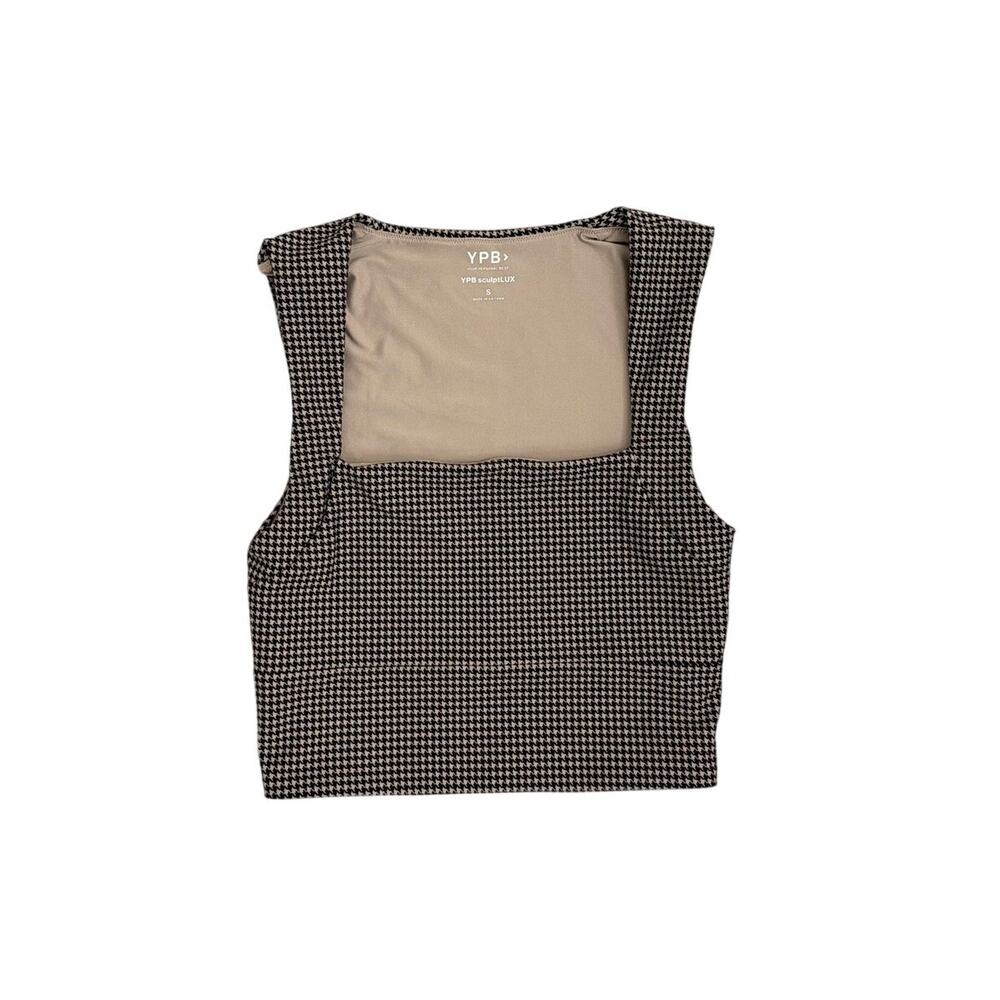 Abercrombie & Fitch YPB sculptLUX Houndstooth Black Brown Active Tank Small